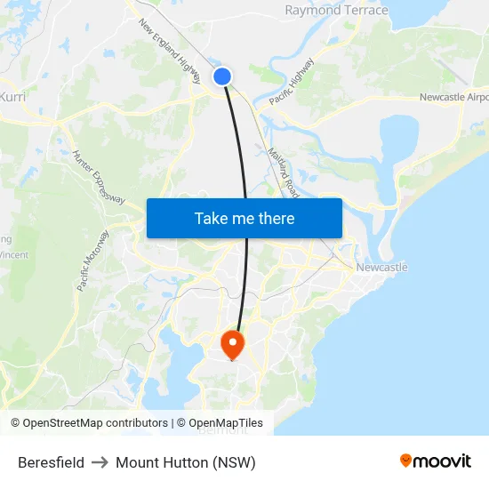 Beresfield to Mount Hutton (NSW) map