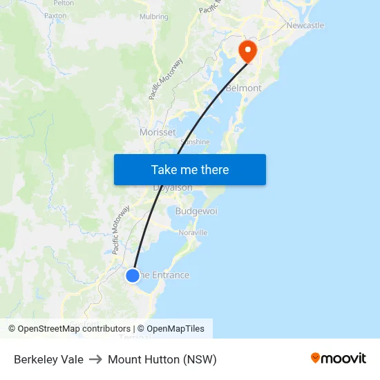 Berkeley Vale to Mount Hutton (NSW) map