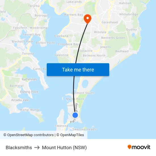 Blacksmiths to Mount Hutton (NSW) map