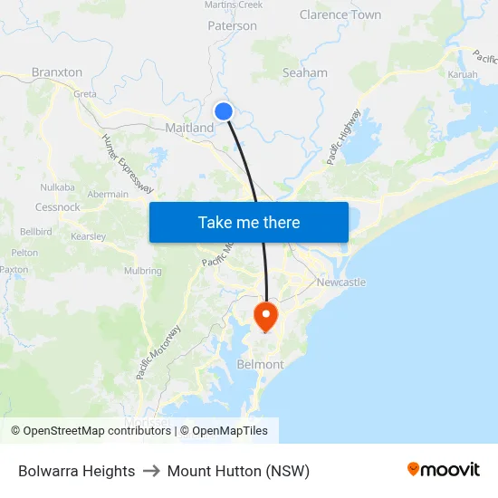 Bolwarra Heights to Mount Hutton (NSW) map