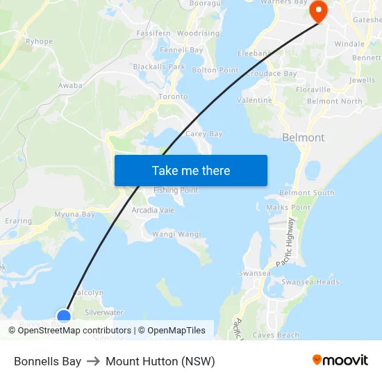 Bonnells Bay to Mount Hutton (NSW) map