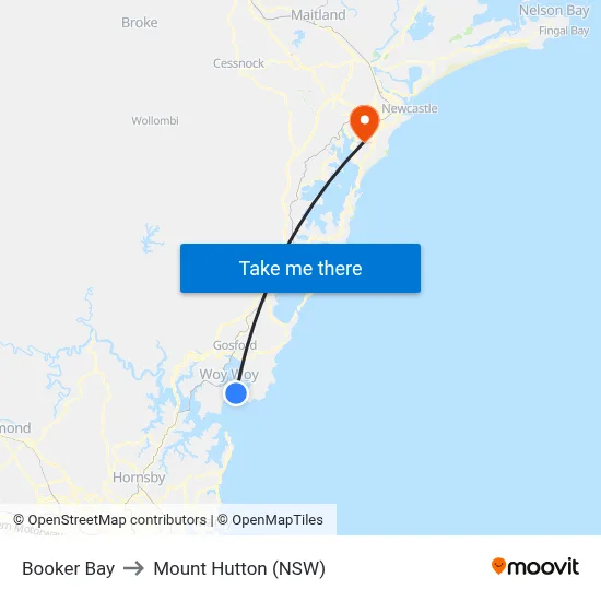 Booker Bay to Mount Hutton (NSW) map