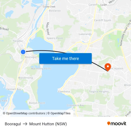 Booragul to Mount Hutton (NSW) map