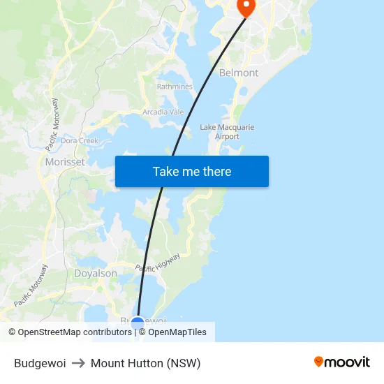 Budgewoi to Mount Hutton (NSW) map