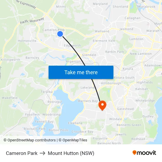 Cameron Park to Mount Hutton (NSW) map