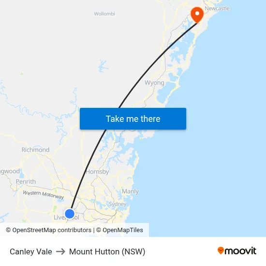 Canley Vale to Mount Hutton (NSW) map