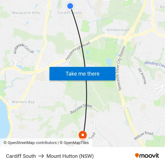 Cardiff South to Mount Hutton (NSW) map