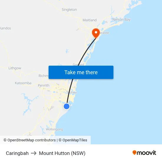 Caringbah to Mount Hutton (NSW) map