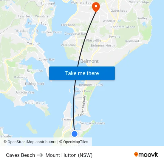 Caves Beach to Mount Hutton (NSW) map
