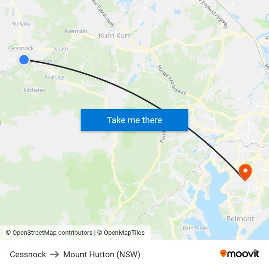 Cessnock to Mount Hutton (NSW) map