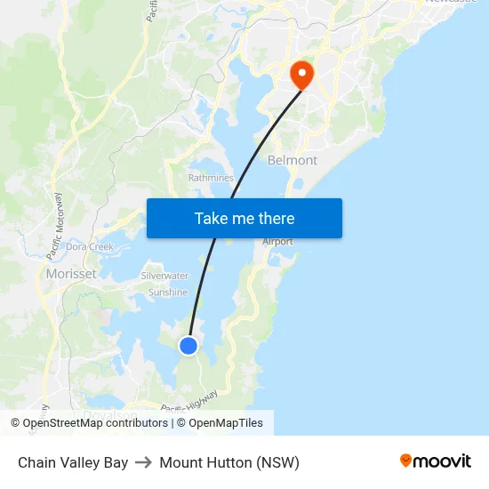 Chain Valley Bay to Mount Hutton (NSW) map