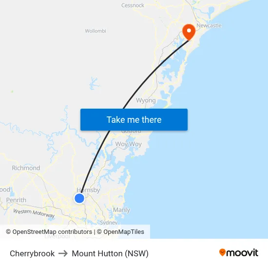 Cherrybrook to Mount Hutton (NSW) map