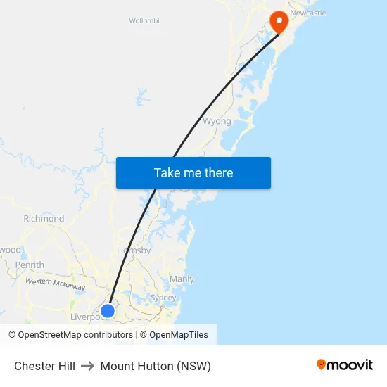 Chester Hill to Mount Hutton (NSW) map