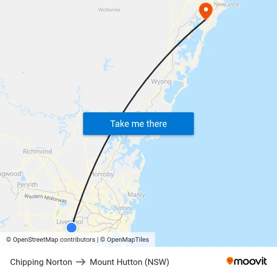 Chipping Norton to Mount Hutton (NSW) map