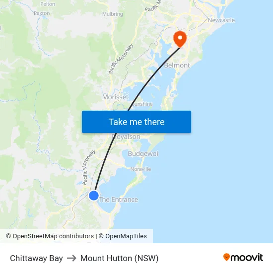 Chittaway Bay to Mount Hutton (NSW) map