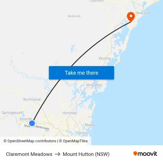 Claremont Meadows to Mount Hutton (NSW) map