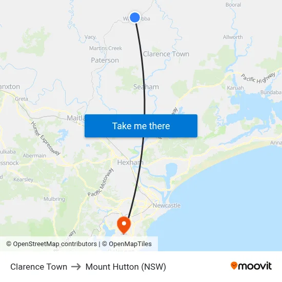 Clarence Town to Mount Hutton (NSW) map