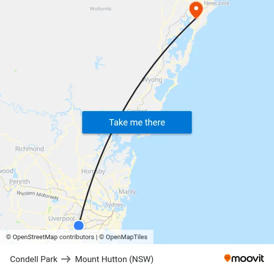 Condell Park to Mount Hutton (NSW) map