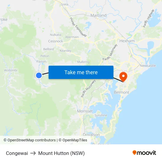 Congewai to Mount Hutton (NSW) map
