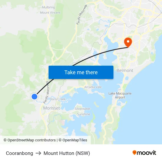 Cooranbong to Mount Hutton (NSW) map