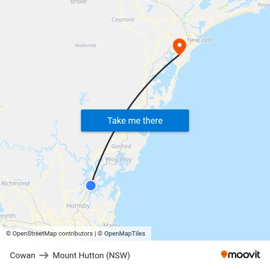 Cowan to Mount Hutton (NSW) map