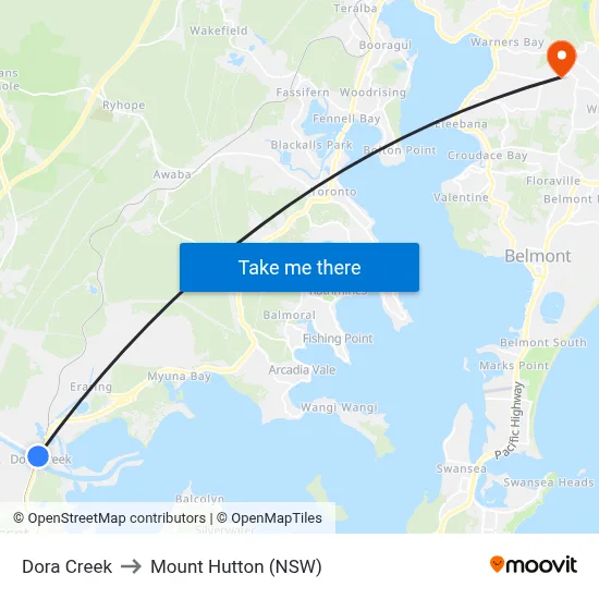 Dora Creek to Mount Hutton (NSW) map