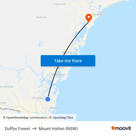 Duffys Forest to Mount Hutton (NSW) map