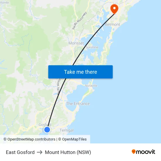 East Gosford to Mount Hutton (NSW) map