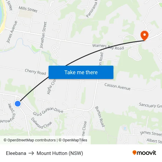 Eleebana to Mount Hutton (NSW) map