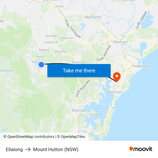 Ellalong to Mount Hutton (NSW) map