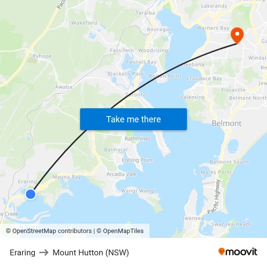 Eraring to Mount Hutton (NSW) map
