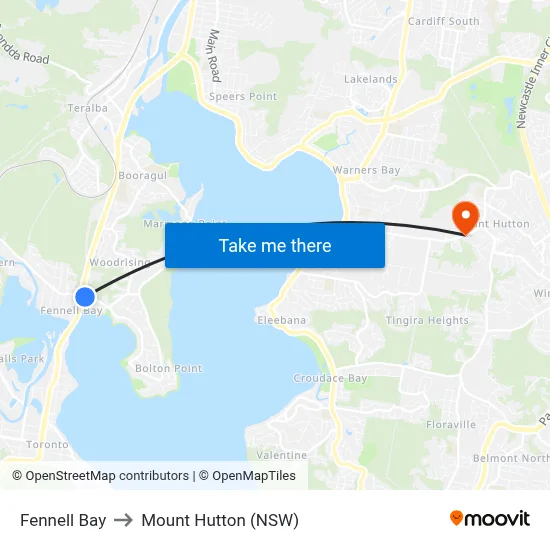 Fennell Bay to Mount Hutton (NSW) map