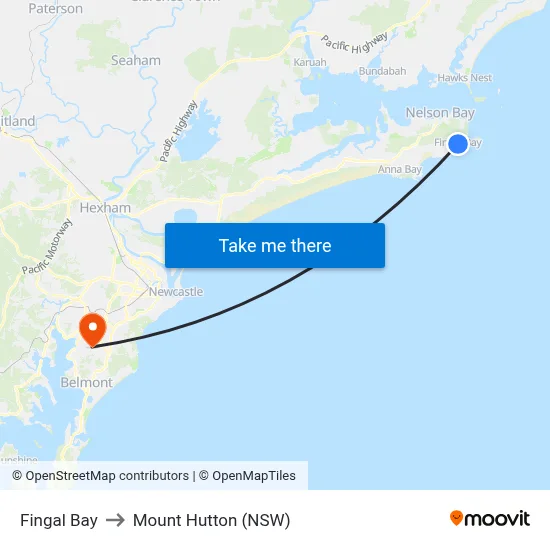 Fingal Bay to Mount Hutton (NSW) map