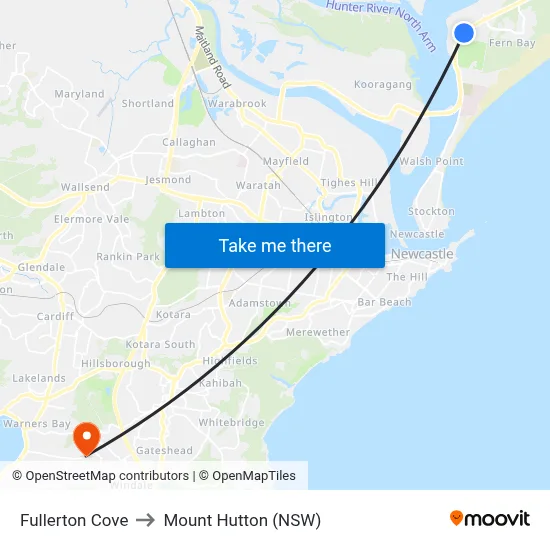 Fullerton Cove to Mount Hutton (NSW) map