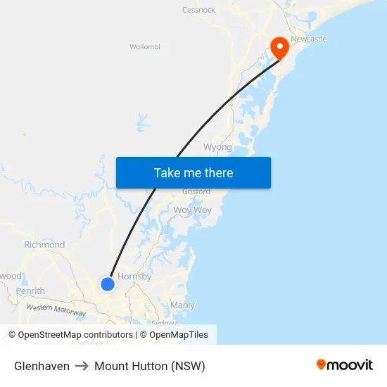 Glenhaven to Mount Hutton (NSW) map