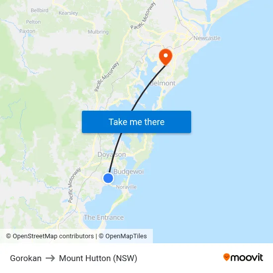 Gorokan to Mount Hutton (NSW) map