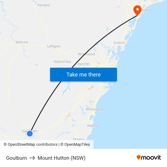 Goulburn to Mount Hutton (NSW) map