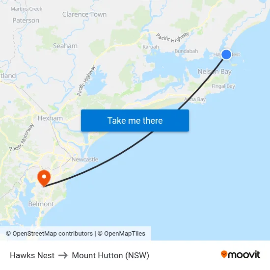 Hawks Nest to Mount Hutton (NSW) map