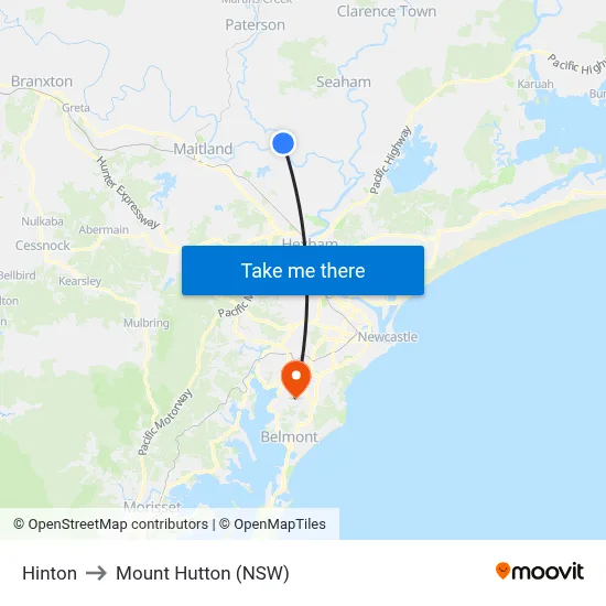 Hinton to Mount Hutton (NSW) map