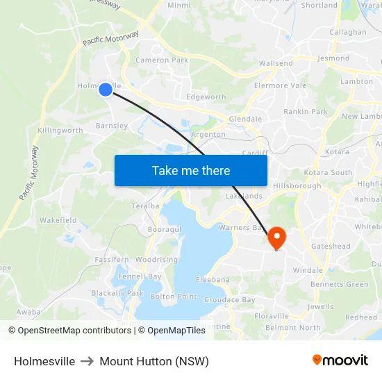 Holmesville to Mount Hutton (NSW) map