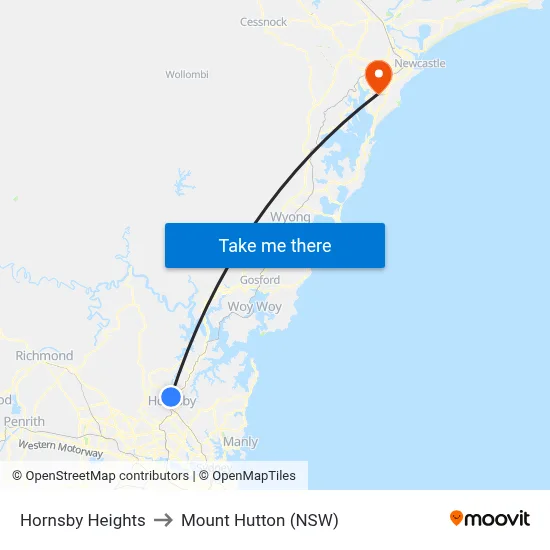 Hornsby Heights to Mount Hutton (NSW) map