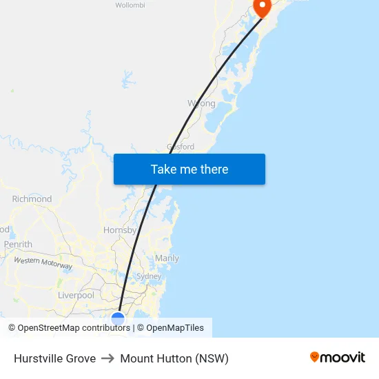 Hurstville Grove to Mount Hutton (NSW) map