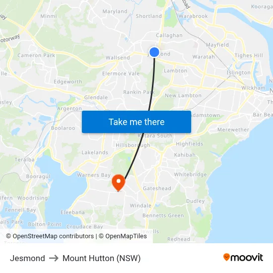 Jesmond to Mount Hutton (NSW) map