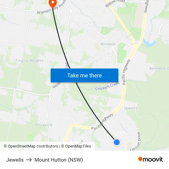Jewells to Mount Hutton (NSW) map