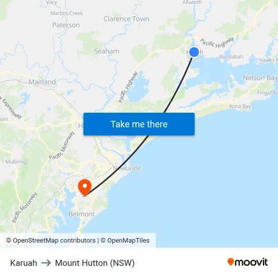 Karuah to Mount Hutton (NSW) map