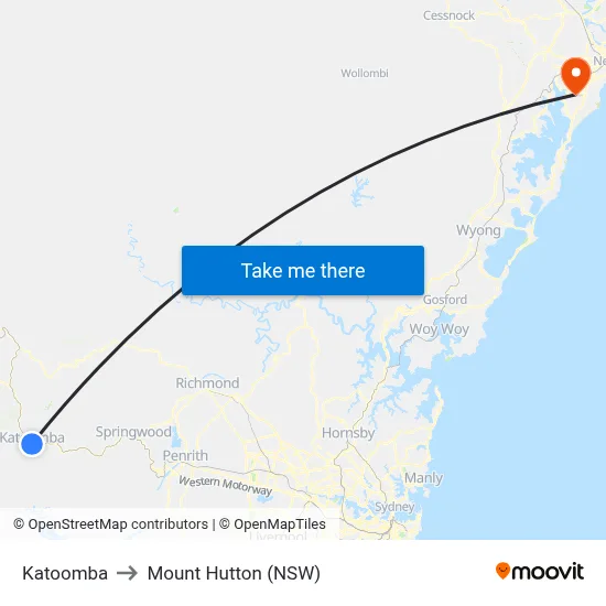 Katoomba to Mount Hutton (NSW) map