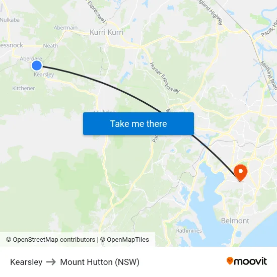 Kearsley to Mount Hutton (NSW) map