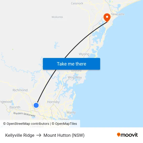 Kellyville Ridge to Mount Hutton (NSW) map