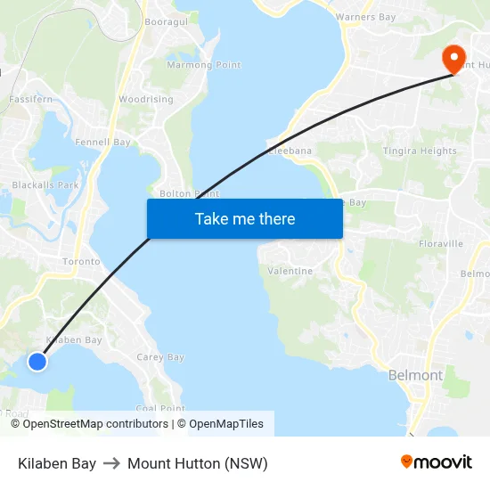 Kilaben Bay to Mount Hutton (NSW) map