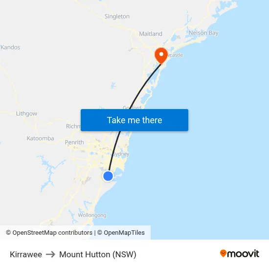 Kirrawee to Mount Hutton (NSW) map